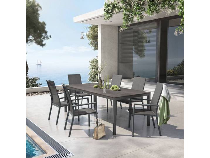 OUTLIV. Lucca Gartenmöbel-Set L (6 Plätze) Tisch 220x100cm Dunkelgrau