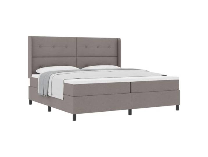 KTHLBRH Boxspringbett mit Kissen taupe 200 x 200 cm Stoff Kopfteil verstellbar, 2 Stufen, massives Kiefernholz, Lattenrost, Innengebrauch