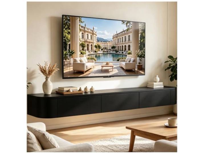 ASKLFNEI schwarz TV Schrank Schweben,140cm TV Board Hängend,mit 2 Schubladen & 1 Klappen,TV Lowboard Mit Kabelmanagement, TV Tisch für Wohnzimmer und Esszimmer,Einfache Montage