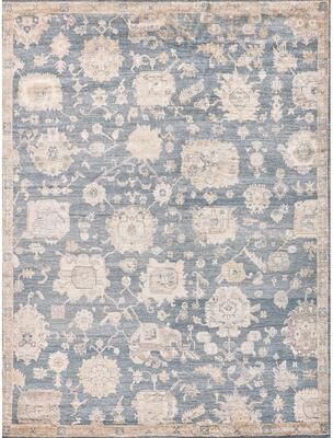 EXQUISITE RUGS Museum Hand-knotted Bamboo Silk Medium Blue Area Rug.