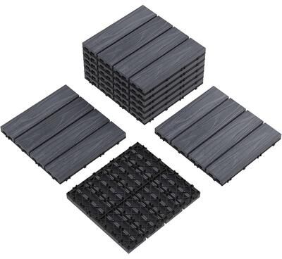 "Garvee Waterproof Plastic Wood-Grain 12""X12"" Composite Interlock Deck Tiles for Indoor & Outdoor"