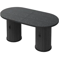 OKWISH Ausziehtisch aus MDF und Metall, Schwarz, 149,8-189,7x80x75 cm, mit Teleskop-Schiebemechanismus und verstecktem Staufach