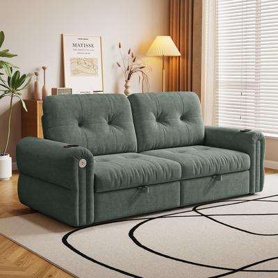 Loedds 77-Inch Chenille Pull-Out Sleeper Sofa Bed with USB Charging and Side Pockets
