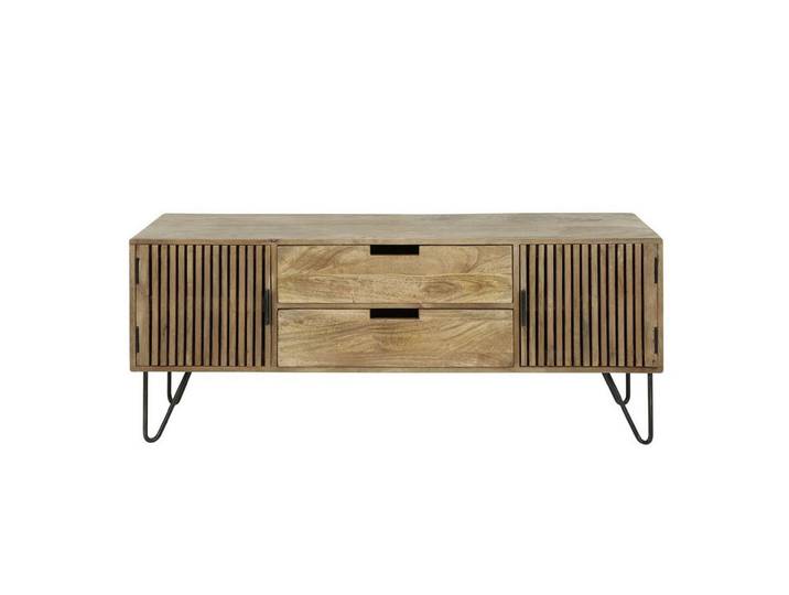 Feeling4Home TV-Board Tamil - Mangoholz massiv Braun, 2 Schubladen, 2 Türen, 135 cm, Reichlich Stauraum, Lamellen Design
