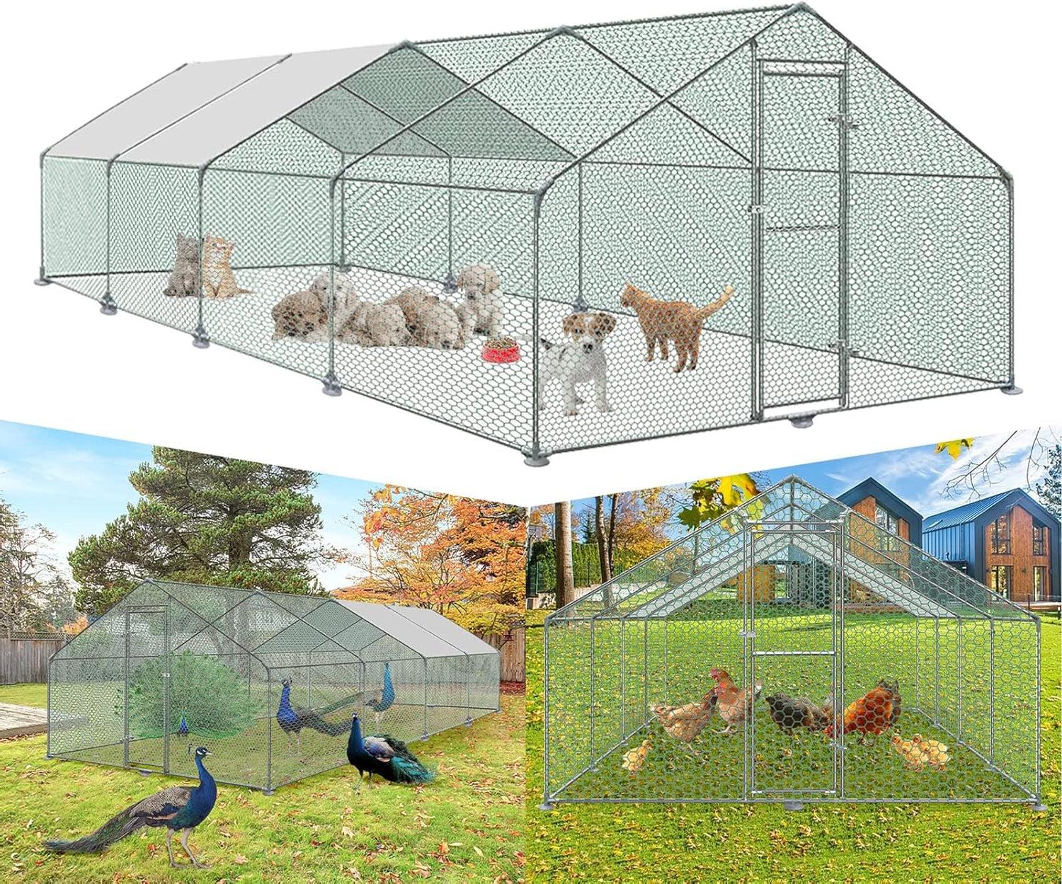 Hühnerstall - Kaninchenstall - Geflügelgehege - Außenstall - Kaninchengehege - Größe: 3 x 8 x 2 Meter - Verzinkter Stahl