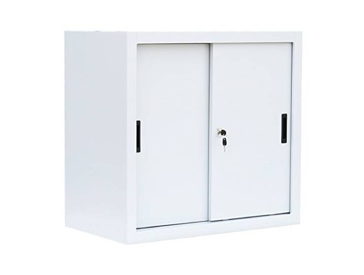Lüllmann Schiebetürenschrank aus Stahl weiß 750 x 800 x 450 mm Komplett montiert, Schwebetürenschrank, Büro Aktenschrank, Sideboard, 550087