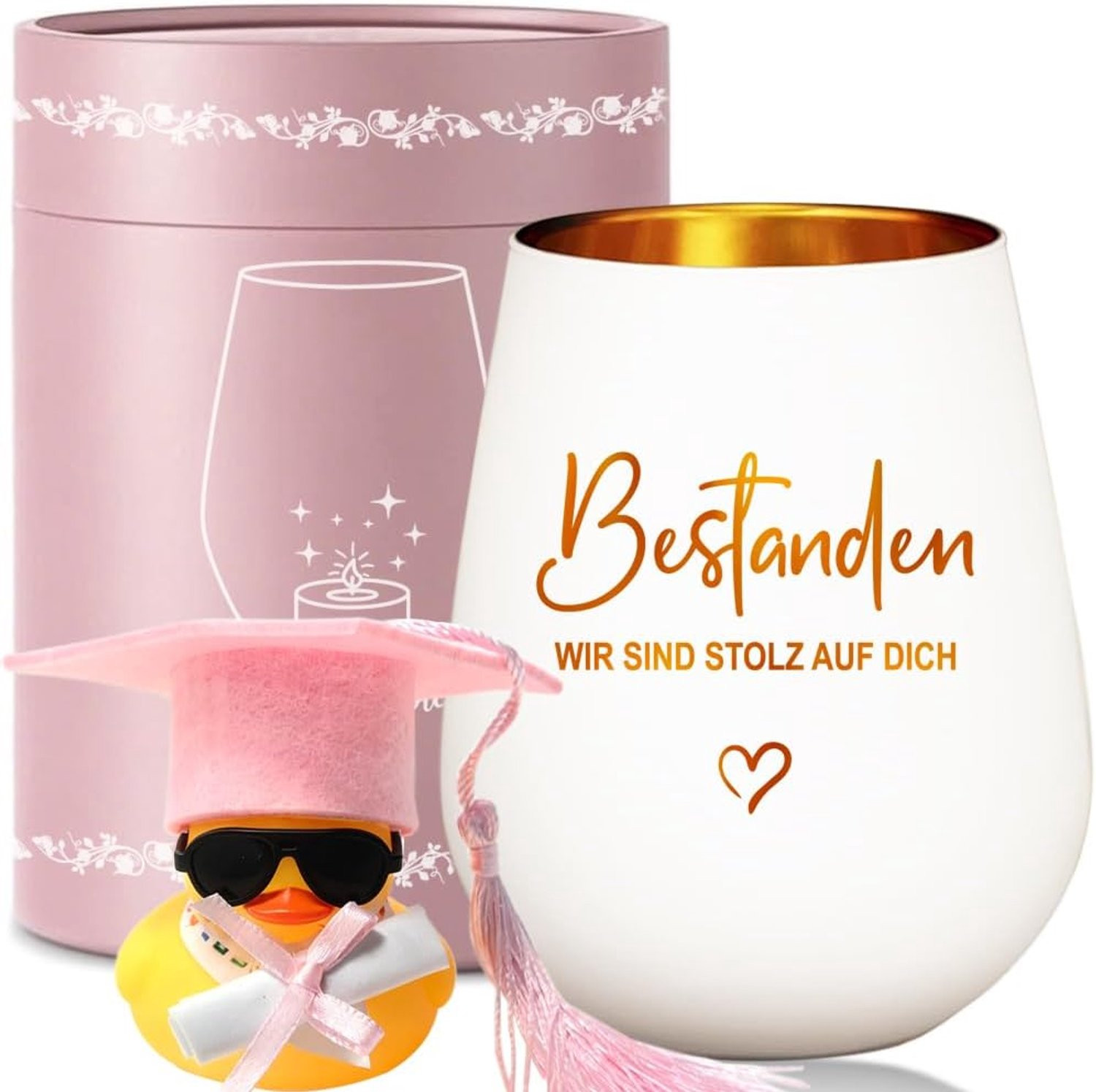 ServiceTopper Windlicht van glas met gravure felicitatie afstuderen H 11,3 x B 8,6 x D 8,6 cm