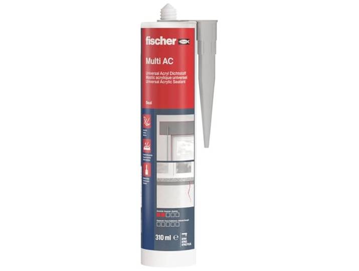 fischer - Mastic acrylique Multi AC gris - Utilisation intérieure - 1 cartouche de 310 ml avec canule