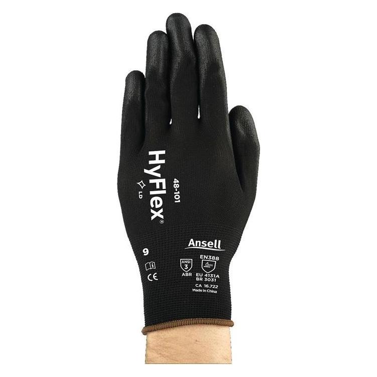 Ansell Handschuhe HyFlex 48-101 Grösse 8 schwarz EN 388 PSA-Kategorie II (8) (48-101-8)