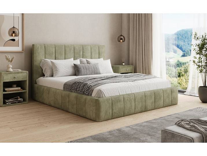 Designer Polsterbett Maja in Cord mit Stauraum - 160x200 - Blush - 90 cm - Luxusbetten24