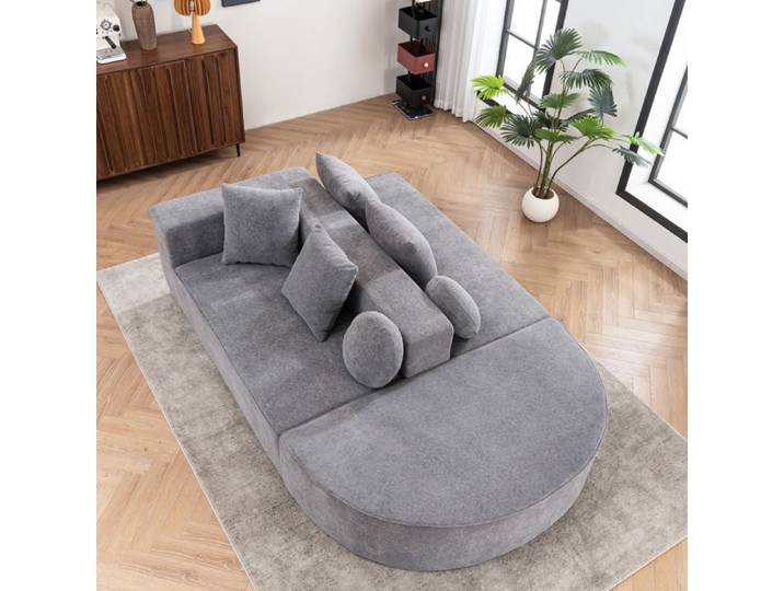 Canapé d'angle modulable AESVAR convertible en canapé-lit chenille grise sans montage