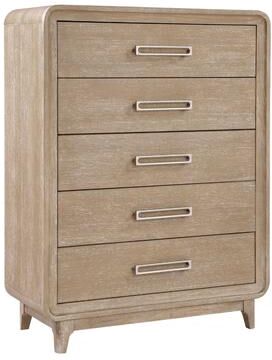 Benjara Wily Tall Dresser Chest, 5 Drawers with Nickel Bar Handles, Natural Brown