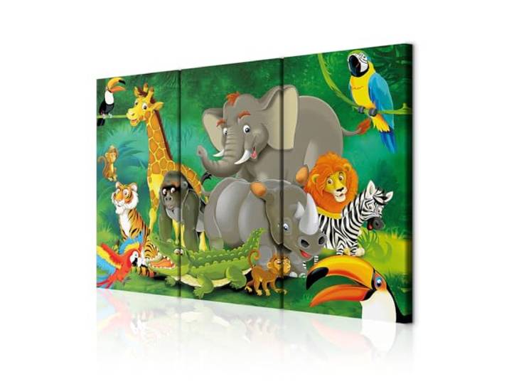 decomonkey Akustikbild Premium Tiere Kinderzimmer 135x90 cm 3 Teilig Kunst Akustikpaneele, Akustikdämmung, Schallschlucker, Schallabsorber, Schalldämmung, Akustikplatten, Bunt, Dschungel