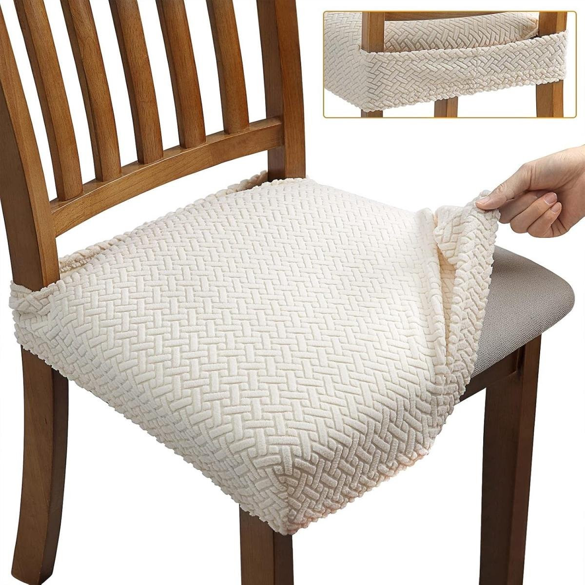 GELLDG 4 stuks elastische jacquard stoelhoezen voor barkrukken en eetkamerstoelen - beige