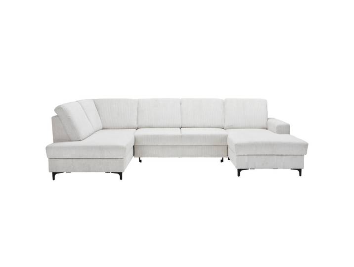 Stylife Wohnlandschaft ink. Funktionen, Creme, Metall, Ottomane links, U-Form, 317x185 cm, Made in EU, Rücken echt, Wohnzimmer, Sofas & Couches, Wohnlandschaften, Wohnlandschaft U-Form