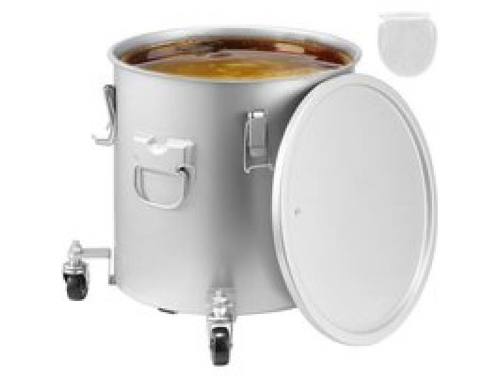 VEVOR Collecte Huile et Graisse Usagées sur Roulettes, 30 L, Fut de Récupération d'Huile pour Friteuse en Acier au Carbone, Récipient d'Huile avec Couvercle, Pinces de Verrouillage, Sac Filtrant, Gris