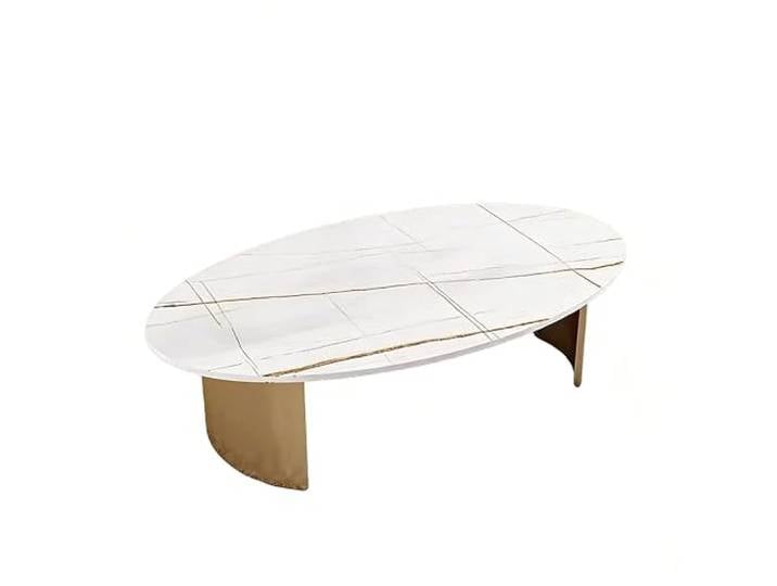 2WFYJNITP Wohnzimmer Moderner elliptischer Couchtisch mit Felsplatte for Zuhause Mittelstück(Gold,Klein)