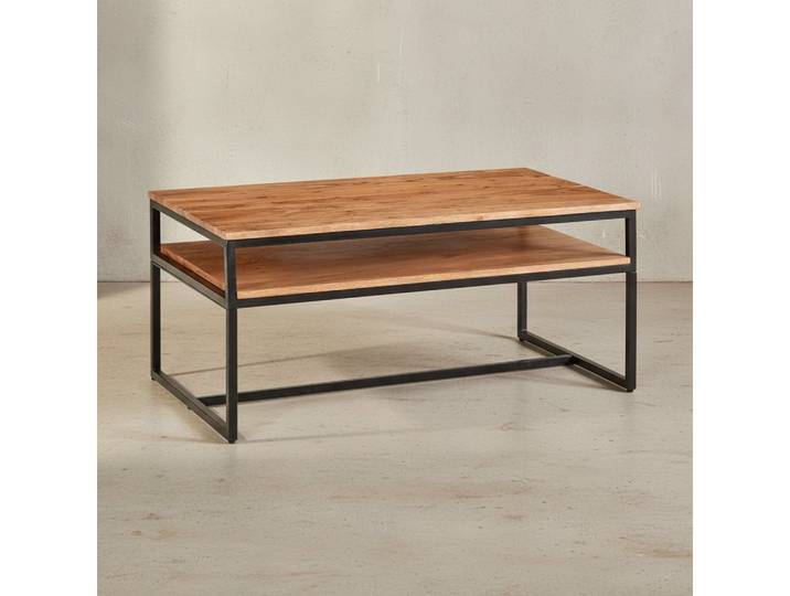 KADIMA DESIGN Couchtisch Vintage Industrial Kaffeetisch, Akazieholz & Eisen, mit Ablagen
