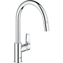 Spültischmischer Grohe Bauloop mit herausziehbarem Auslauf Schwenkauslauf, Ausladung 215mm chrom