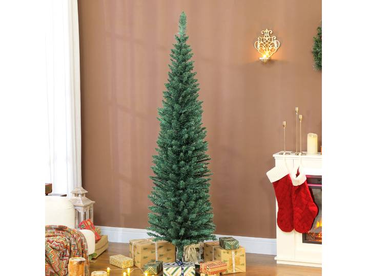 HOMCOM Sapin de Noël Slim 180cm 321 Pointes Vert Facile à Monter