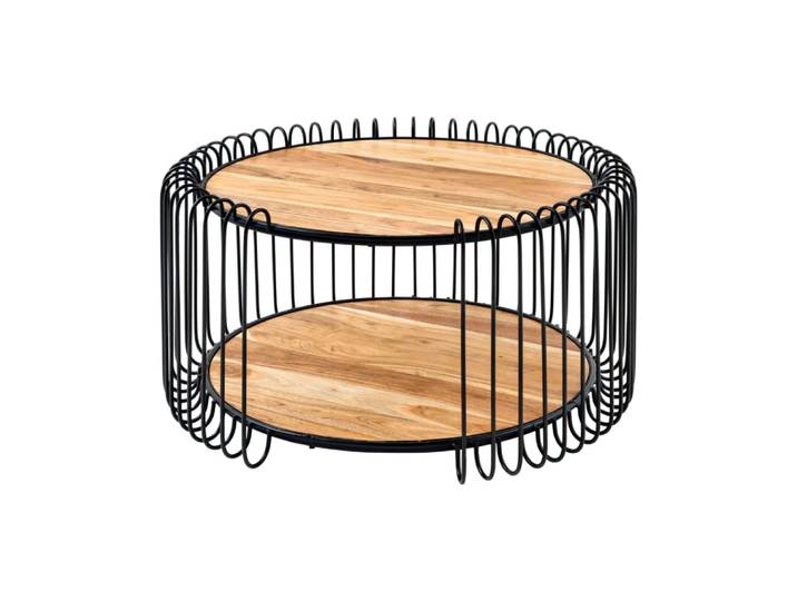 Table basse ronde en acacia et structure en fer noir 73x41x73cm