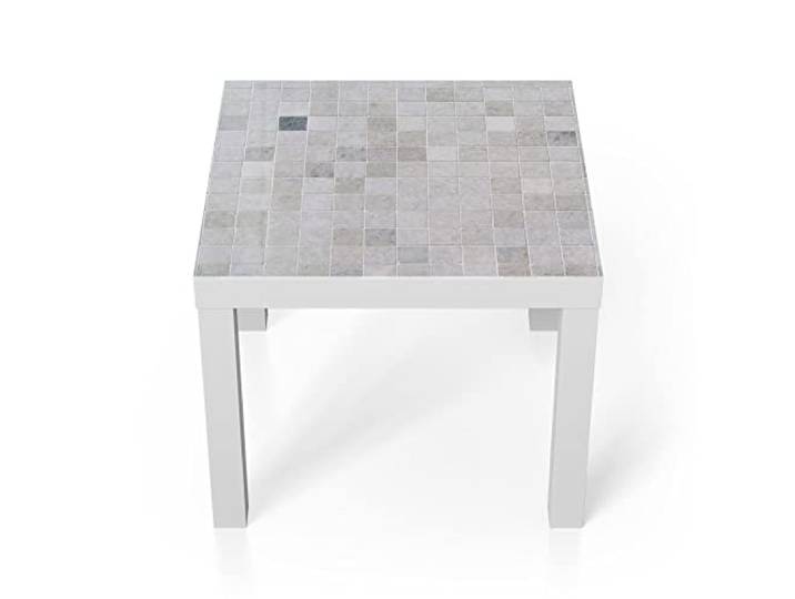 DEQORI Glastisch weiß klein 55x55 cm Motiv Fliesenwand aus Keramik ausgefallener Beistelltisch aus Glas Hochglanz Couchtisch fürs Wohnzimmer moderner Couch Tisch mit Design