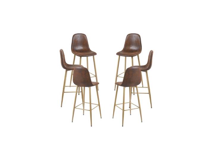 6er Set Teok Kunstleder Hocker - Brun Vintage