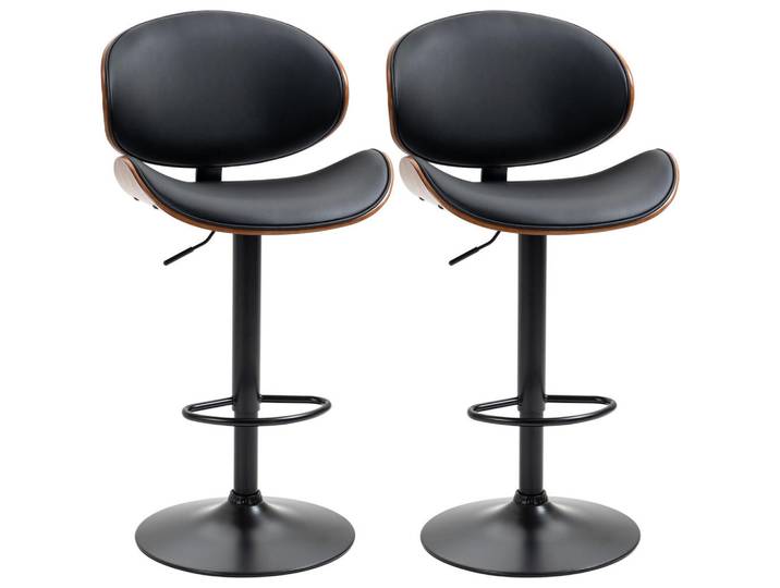 Homcom 2Er-Set Barhocker, Höhenverstellbarer Küchenhocker, Tresenstuhl aus Kunstleder, Schwarz, Kunststoff, 52x112x53 cm, Esszimmer, Barmöbel, Barhocker