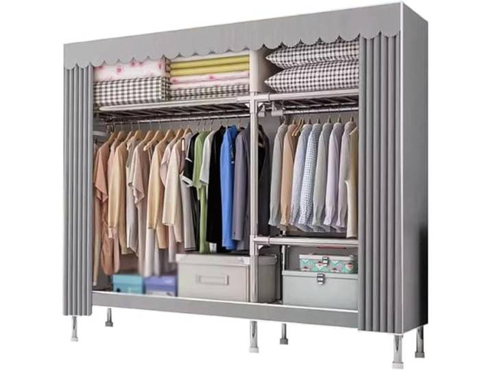 LoiYtrd Kleiner Kleiderschrank mit Stahlrahmen, einfache Montage for Schlafzimmer(A,106cm)