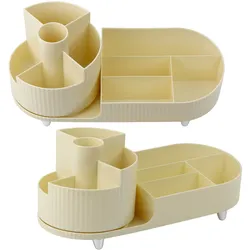 Multifunktionaler Organizer für Kosmetik, drehbar, geräumig, beige