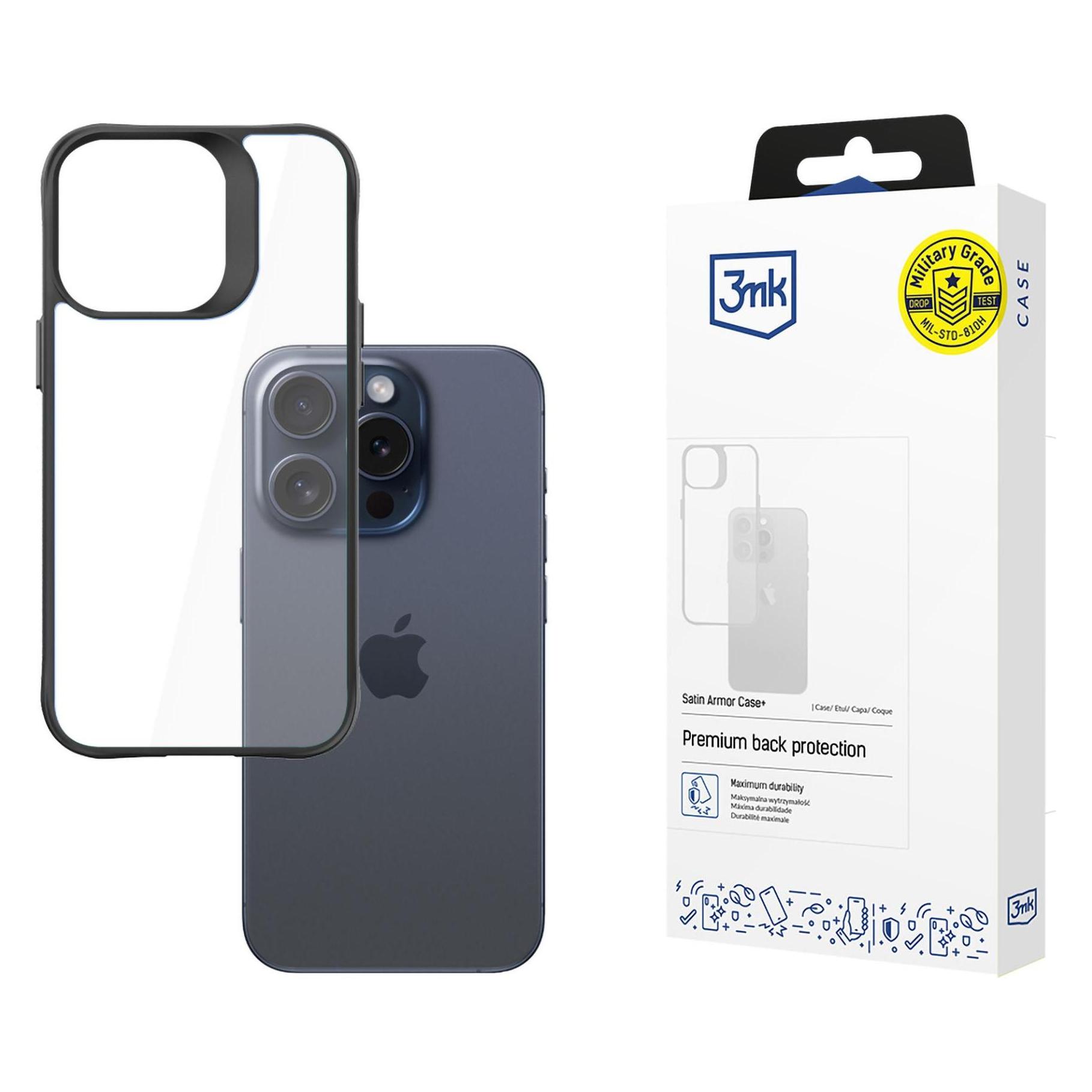 3MK SatinArmor+ Case iPhone 15 Pro Max 6.7" Military Grade (Apple iPhone 15 Pro Max) (3mk Satin Armor Case+(87)-0)