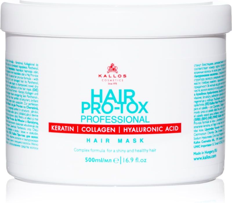 Kallos Hair Pro-Tox Maske für schwaches und beschädigtes Haar mit Koskosnussöl, Hyaluronsäure und Kollagen 500 ml