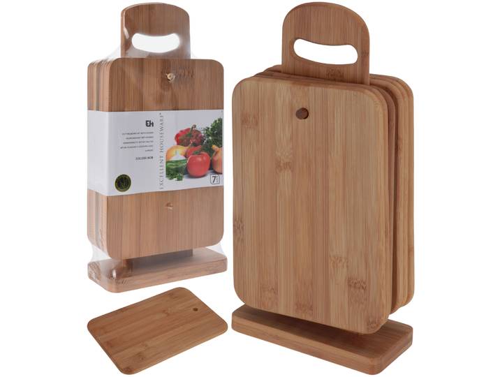 Schneidebrett Bambus Set 7-teilig mit Halter