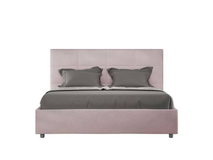 Lit coffre rembourré - MIKA - Mika - 160x190 cm - Microfibre lilas - 2 places - Tête de lit matelassée