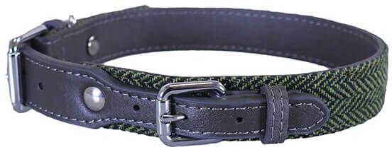 Luxury Leather 20 - 25 Forest Herringbone Grey Leather Dog Collar