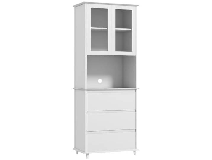 HOMCOM Küchenbuffet-Schrank 2 Türen 68x38x172cm Weiß Holz Aufbewahrungsschrank, 3 Schubladen, zentrale Nische