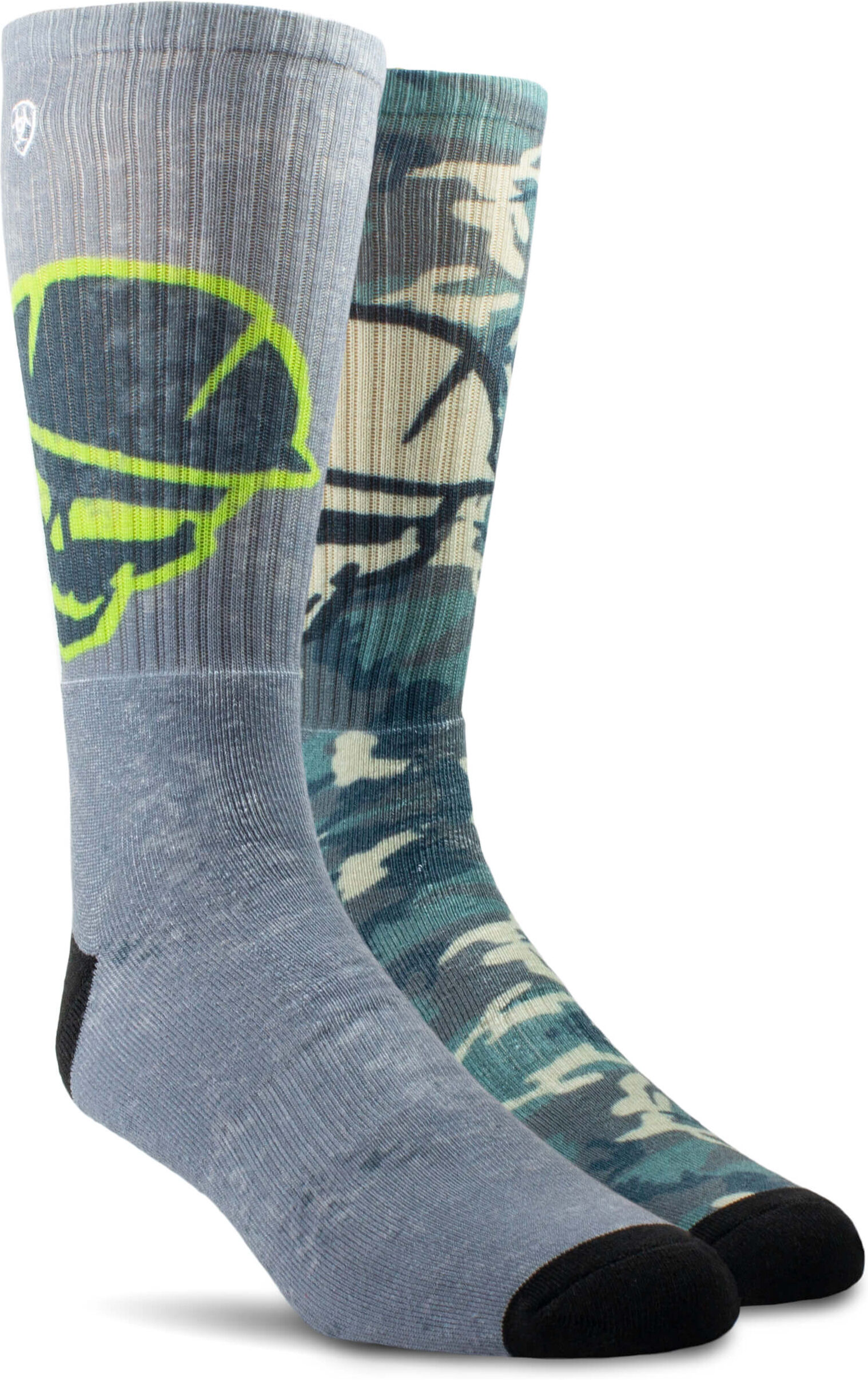 Roughneck Graphic Crew Work Socks 2 Pair Multi Color Pack in Grey Green, Size: Large Regular by Ariat