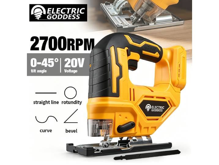 Scie à courbe électrique sans fil de déesse, coupe biseautée à 45 degrés, tronçonneuse pour le travail du bois, métal et bois pour Dewalt, broche de batterie 20V