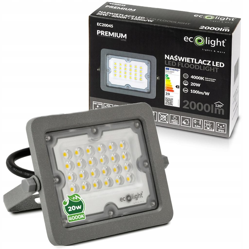 Eco Light LED-schijnwerper PREMIUM REFLECTOR, 20W, 4000K, 2000lm, IP65, neutrale kleurweergave
