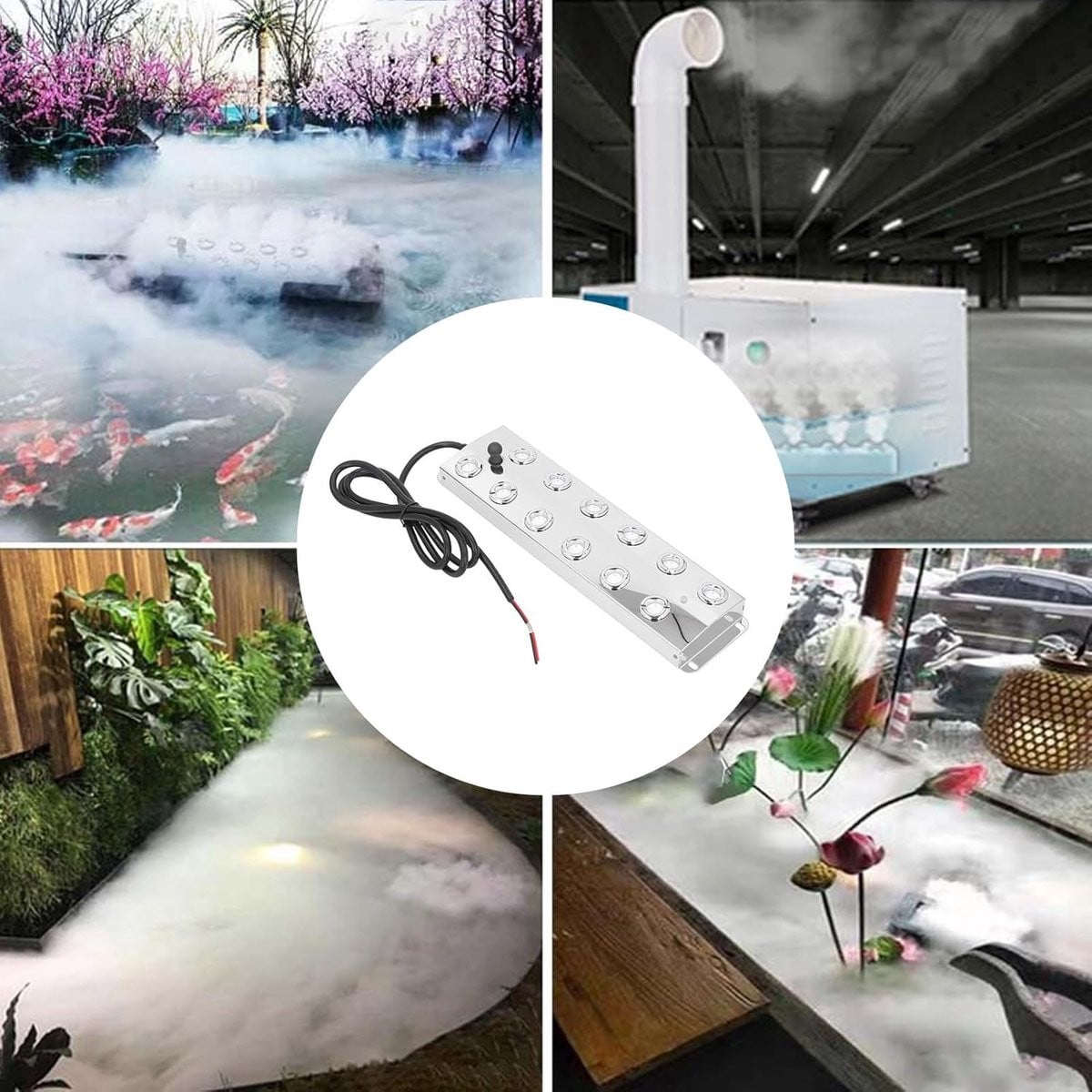 Ultrasone Rookmachine Mistmaker Fogger in Zilver RVS met 12 Vernevelingskernen