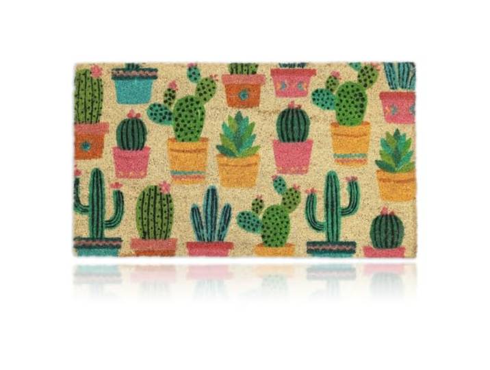 Relaxdays Paillasson Coco\, Tapis d’entrée Motif Cactus\, antidérapant\, intérieur & extérieur\, 75x42 cm\, Multicolore