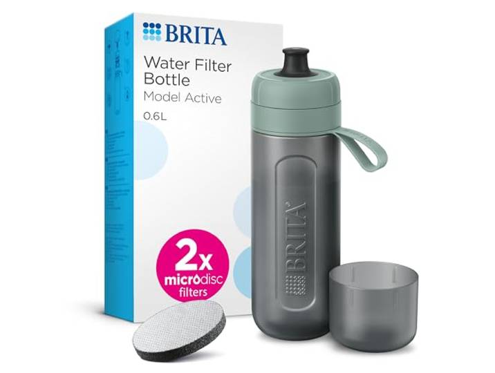 BRITA Sportfles model Active donkergroen (600 ml) met 2 MicroDisc-filters, flexibel BPA-vrij, filtert chloor, onzuiverheden, hormonen, pesticiden en bewaart mineralen.
