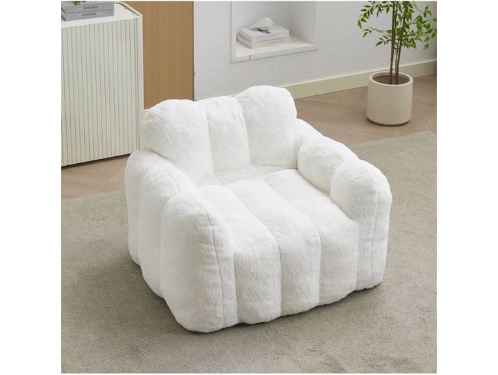Fauteuil bean bag adulte EVRYAE 90 x 105 x 75 cm intérieur avec accoudoirs tissu plush blanc