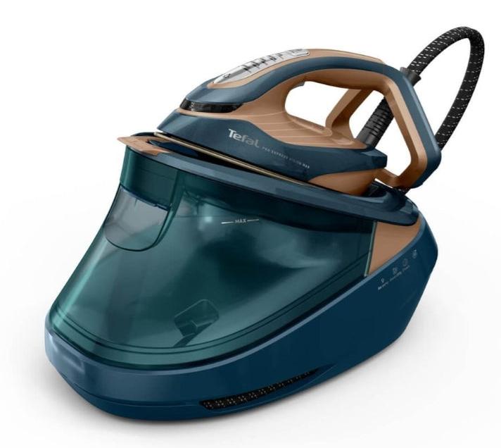 Tefal Pro Express Vision Max GV9920E0, 800 g/min, Durilium AirGlide Autoclean soleplate, 9 bar, 200 g/min, Blau, Kupfer, Herz, Seite, Spitze