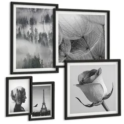 BILDER SET 5er Set - 50x50 cm & 20x30 cm & 40x60 cm Schwarzer Rahmen - Zitrusbäume in einem sonnigen Garten