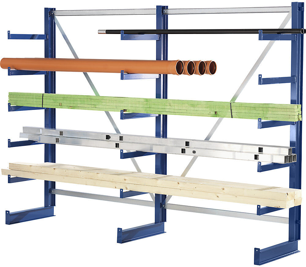 Kragarmregal mit identischer Kragarm-Länge, Regallänge 2700 mm, einseitig, enzianblau eurokraft pro