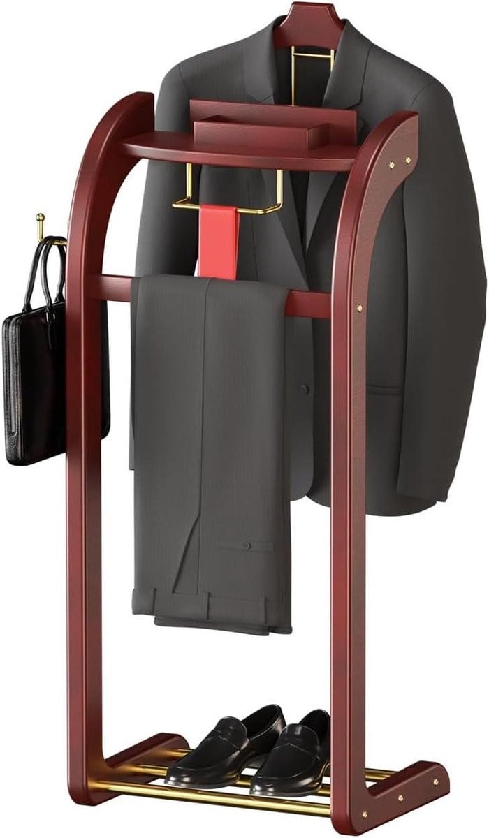 Houten Pakkenrek Valet Stand met Lade - Walnoot