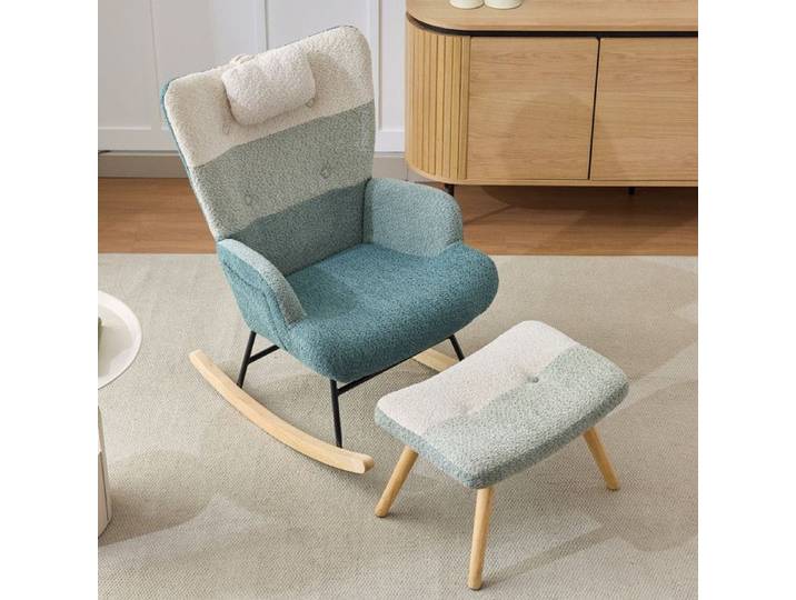 Bladez - Fauteuil à bascule - Fauteuil de chambre - Fauteuil lounge avec repose-pieds - 95 x 83 x 65 5 cm - Bleu