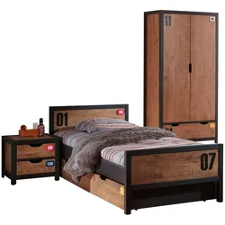 KINDERZIMMER Set komplett Kameko 4 Massivholz+MDF Schwarz/Cognac