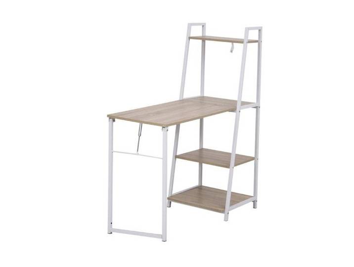 Bureau bibliothèque FERGUSON blanc et bois